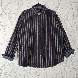 Robert Grahama Black Striped 100% Cotton Artsy Flip Cuff Shirt